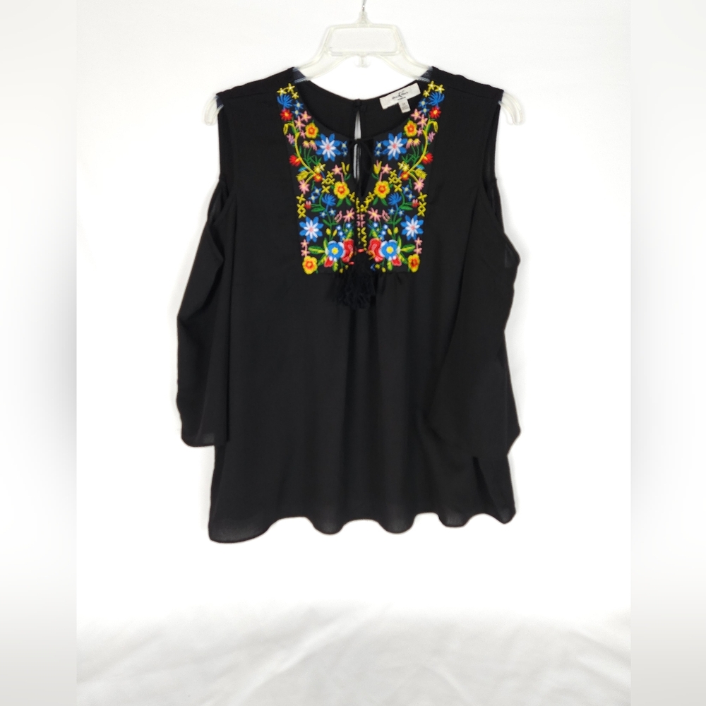 Moa Moa Black Embellished Blouse with Bib Collar